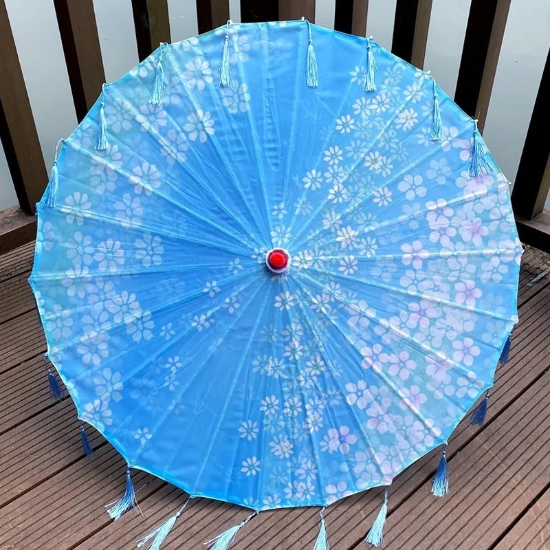 Classic Chinese Art Asian Style 33" Silk Parasol Umbrella with Tassels for Wedding Parties, Photography, Costumes, Cosplay