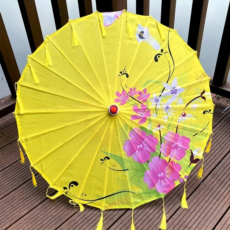 Classic Chinese Art Asian Style 33" Silk Parasol Umbrella with Tassels for Wedding Parties, Photography, Costumes, Cosplay