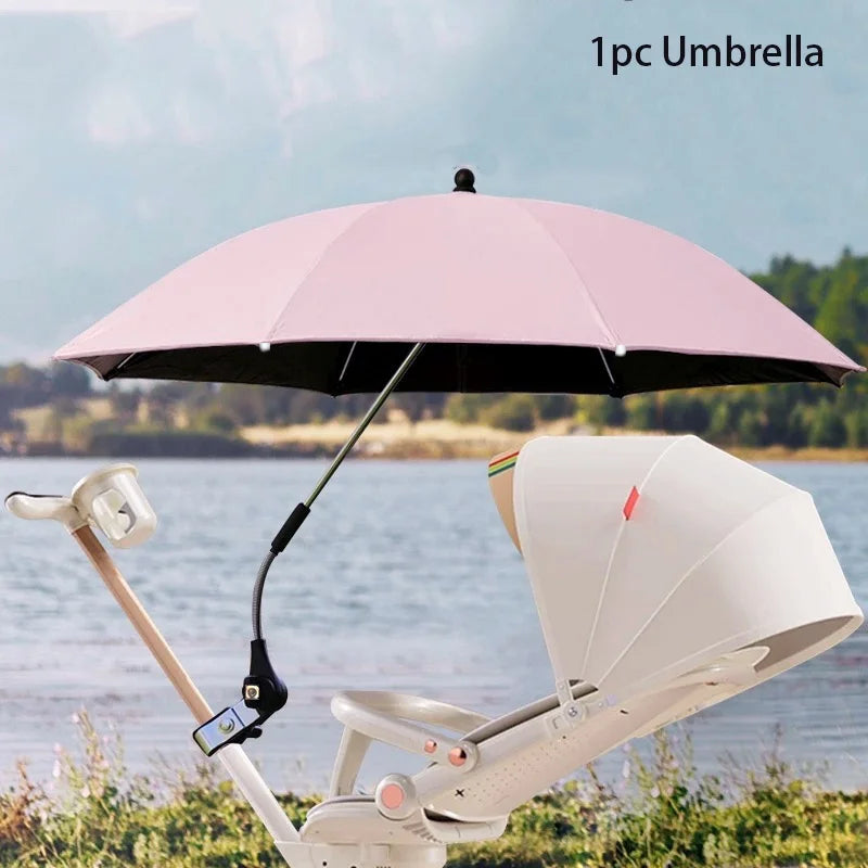 Outside Car Umbrella with Clamp Attachment for Strollers & Pet Chairs Manual Open Portable Travel Sunshade,1PC
