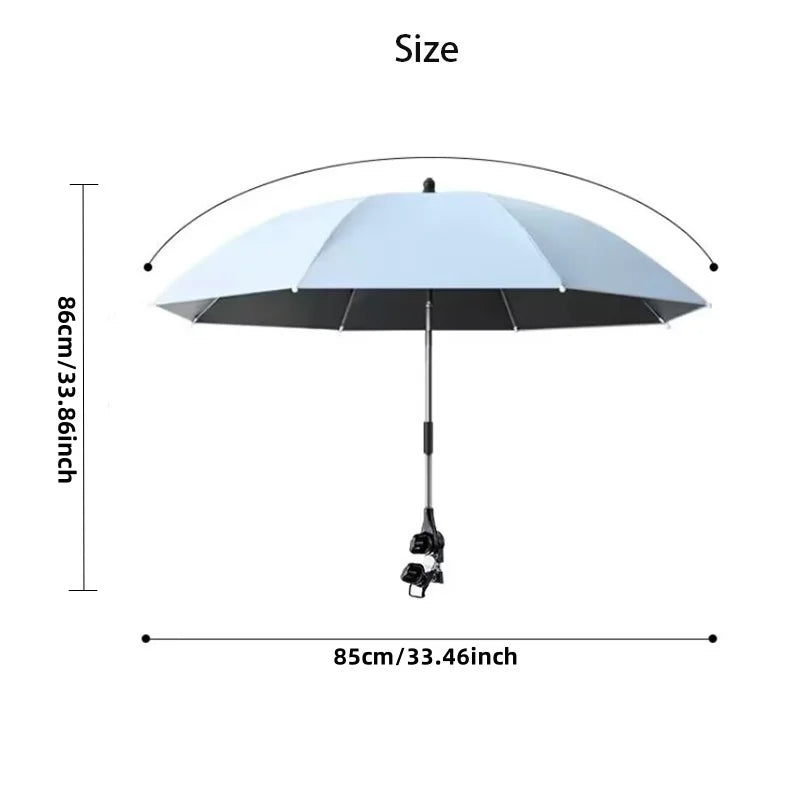 Outside Car Umbrella with Clamp Attachment for Strollers & Pet Chairs Manual Open Portable Travel Sunshade,1PC