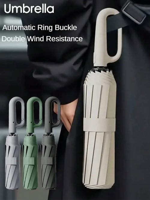 1PC 10 Bone Automatic Buckle Oversized Fully Automatic Umbrella, Thickened And Reinforced Men's/Women's Foldable Sun Protection