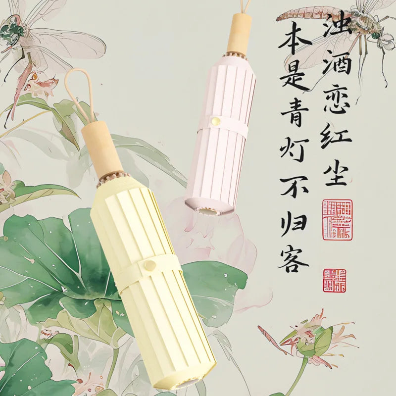 16 Bone Color Glue Gold Aluminum Alloy Skeleton New Chinese Retro Sun Protection and UV Protection Folding Umbrella