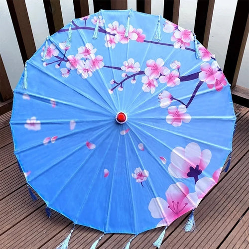 Classic Chinese Art Asian Style 33" Silk Parasol Umbrella with Tassels for Wedding Parties, Photography, Costumes, Cosplay