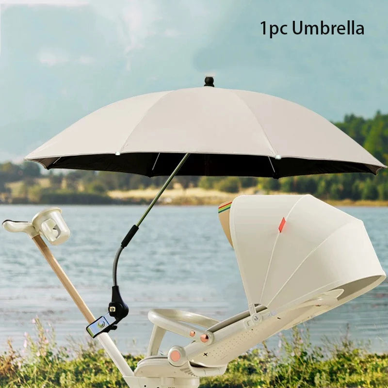Outside Car Umbrella with Clamp Attachment for Strollers & Pet Chairs Manual Open Portable Travel Sunshade,1PC