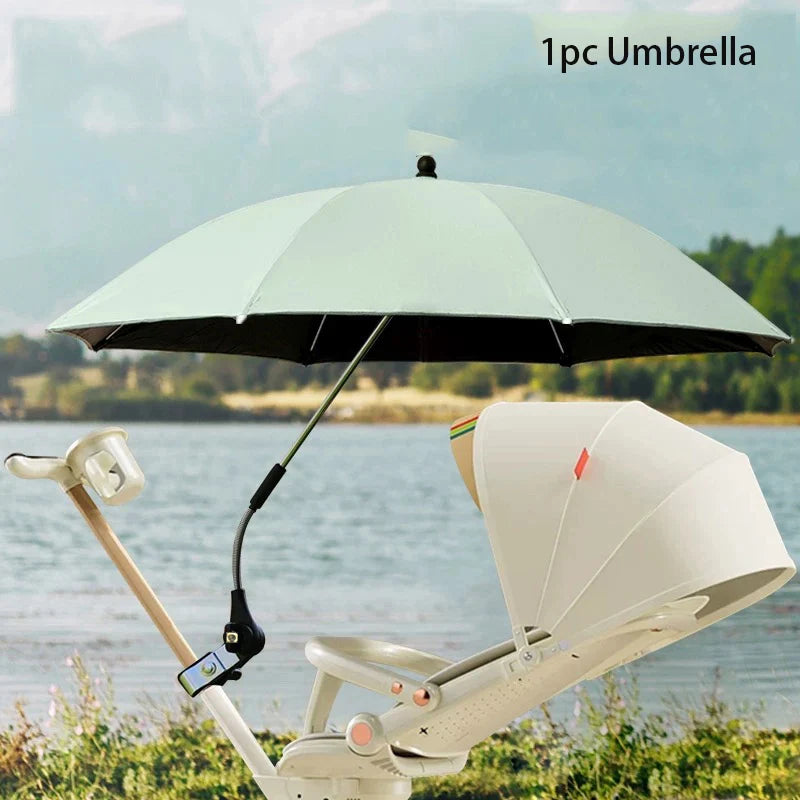 Outside Car Umbrella with Clamp Attachment for Strollers & Pet Chairs Manual Open Portable Travel Sunshade,1PC