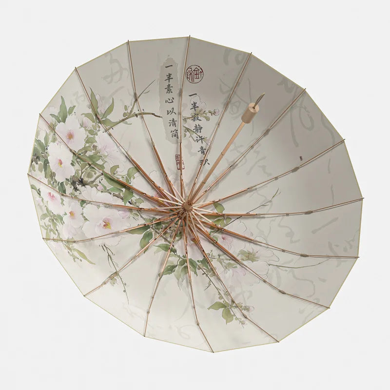 16 Bone Color Glue Gold Aluminum Alloy Skeleton New Chinese Retro Sun Protection and UV Protection Folding Umbrella
