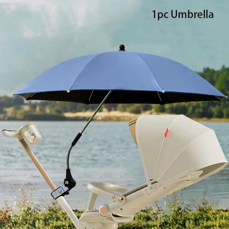 Outside Car Umbrella with Clamp Attachment for Strollers & Pet Chairs Manual Open Portable Travel Sunshade,1PC