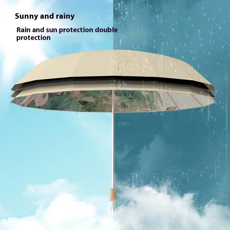 16 Bone Color Glue Gold Aluminum Alloy Skeleton New Chinese Retro Sun Protection and UV Protection Folding Umbrella