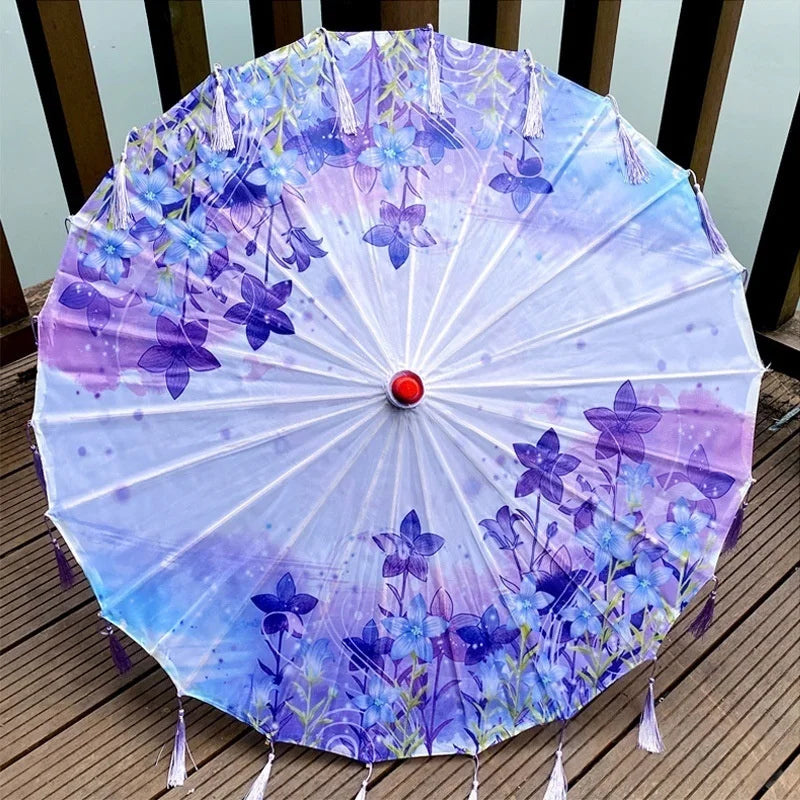 Classic Chinese Art Asian Style 33" Silk Parasol Umbrella with Tassels for Wedding Parties, Photography, Costumes, Cosplay