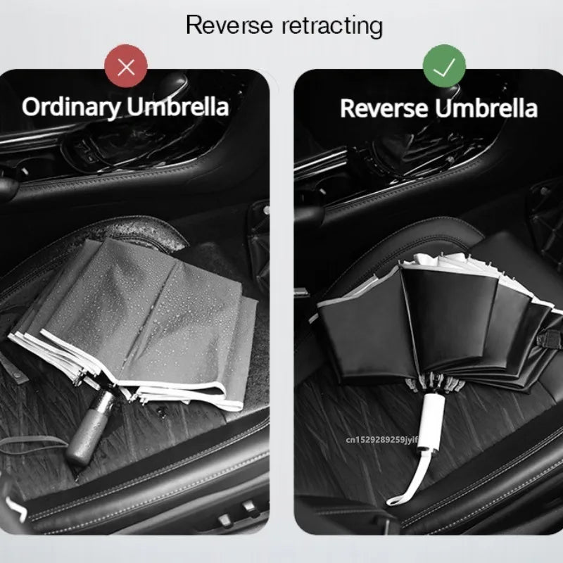 Fully Automatic Reverse Folding Blackout Umbrella with Reflective Stripe UV Blocking Sun Umbrella Double Bones Windproof Parasol