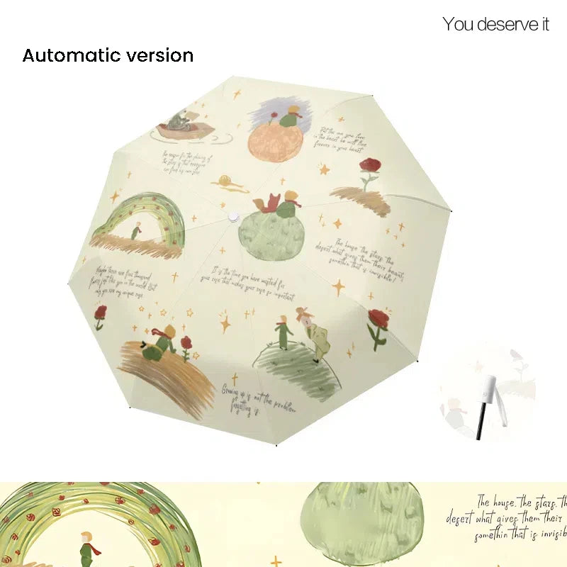 Rose Prince Umbrella: Sunscreen UV Protection Folding Sunshade Automatic Three-Fold Eight-Rib Dual-Use for Sunny And Rainy Days