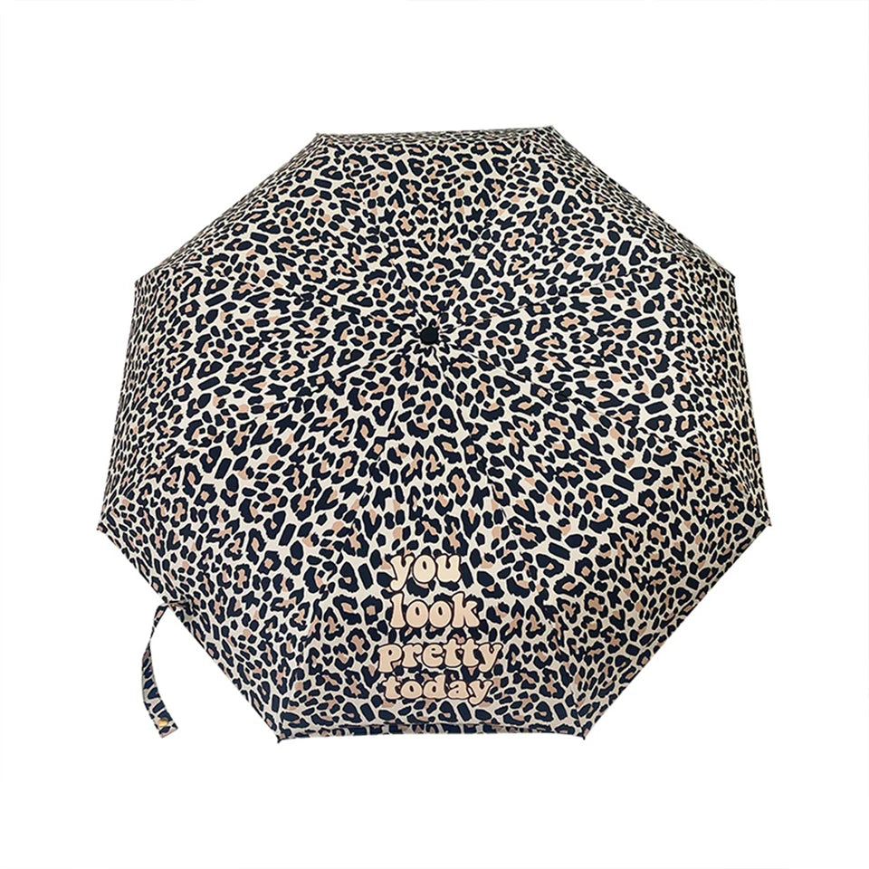 totes Automatic Open Close Water-Resistant Travel Folding Umbrella with Sun Protection, Leopard Spot