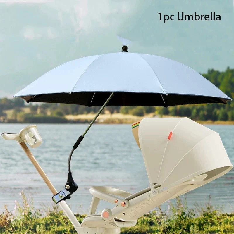 Outside Car Umbrella with Clamp Attachment for Strollers & Pet Chairs Manual Open Portable Travel Sunshade,1PC