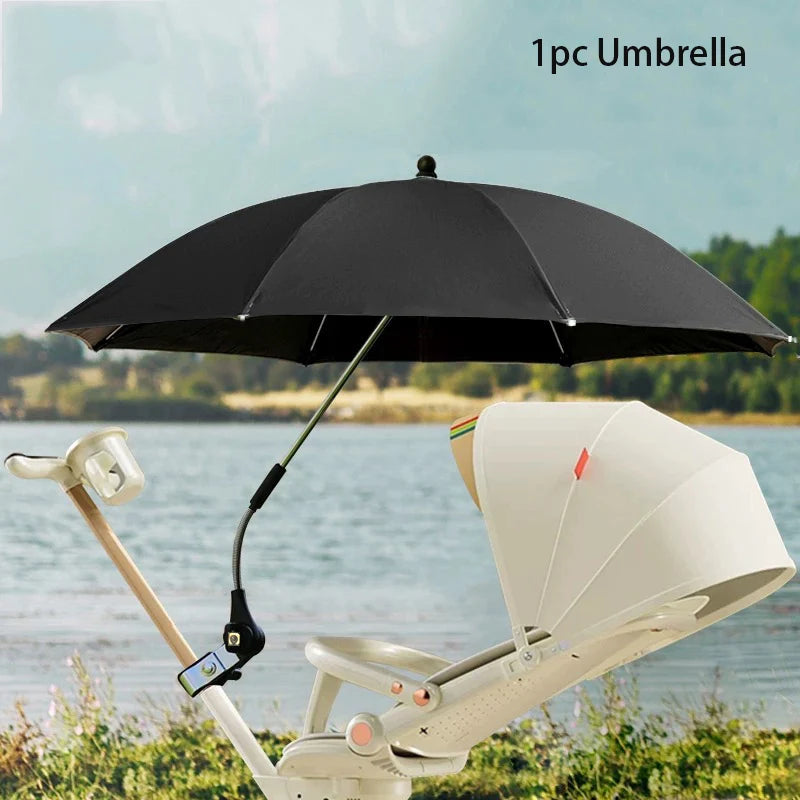 Outside Car Umbrella with Clamp Attachment for Strollers & Pet Chairs Manual Open Portable Travel Sunshade,1PC