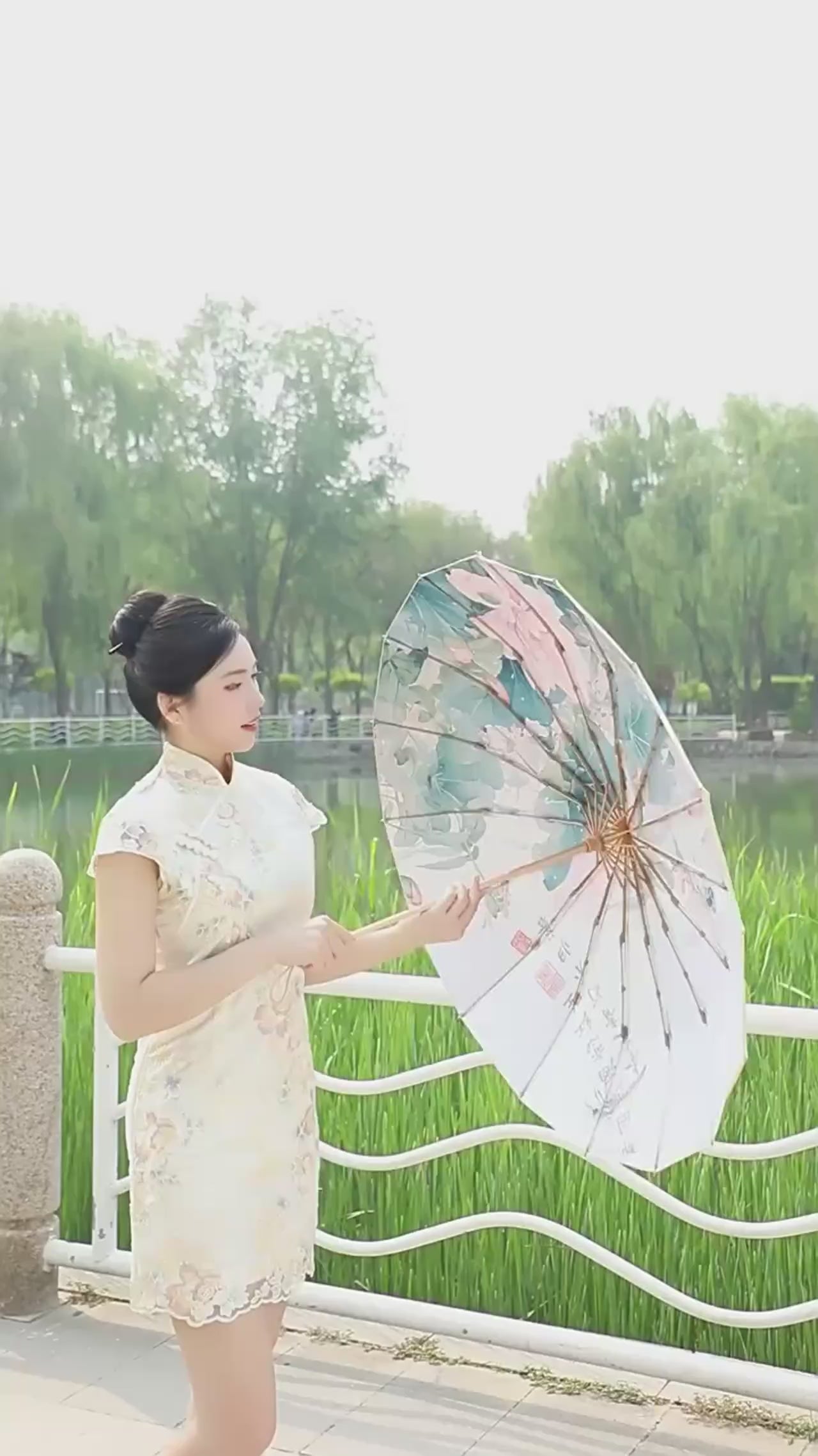 16 Bone Color Glue Gold Aluminum Alloy Skeleton New Chinese Retro Sun Protection and UV Protection Folding Umbrella